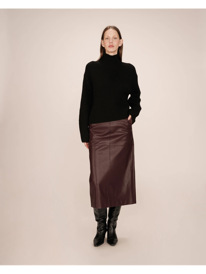 Bordeaux kokerrok in leder look Sirene Grace&Mila 