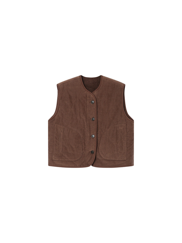 Donkerbruine reversibel ribfluwelen/teddy bodywarmer Seth Grace & Mila