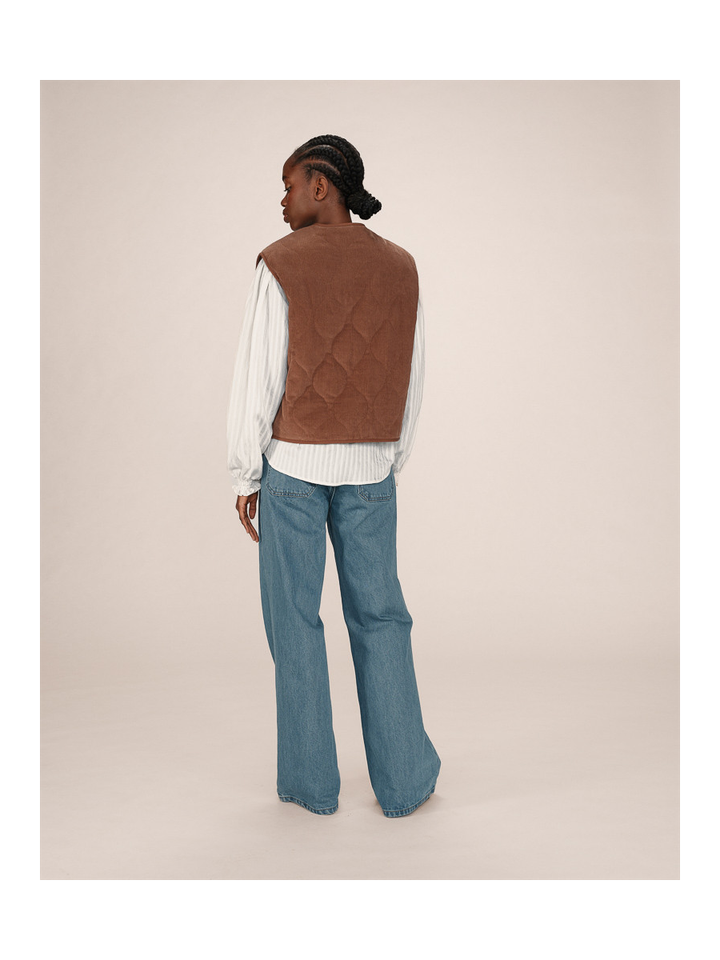 Donkerbruine reversibel ribfluwelen/teddy bodywarmer Seth Grace & Mila