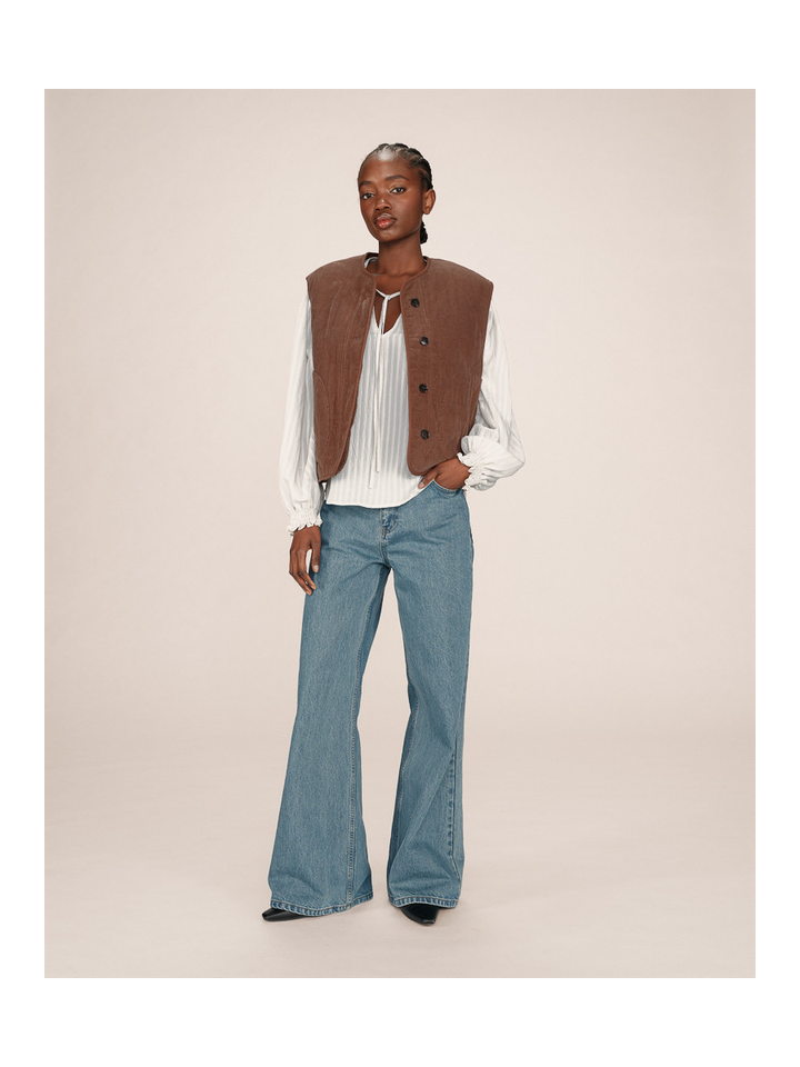 Donkerbruine reversibel ribfluwelen/teddy bodywarmer Seth Grace & Mila