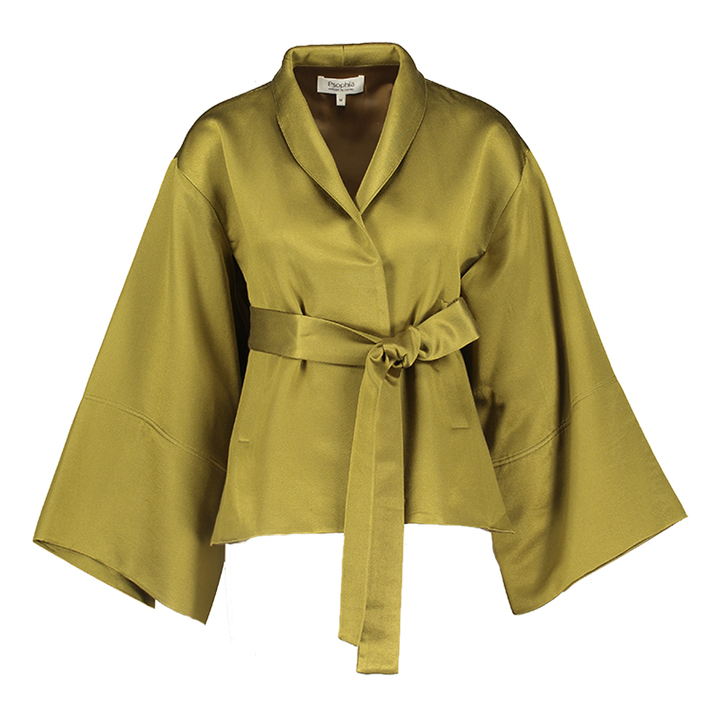 Groene jas met wijde mouwen en lint Psophia