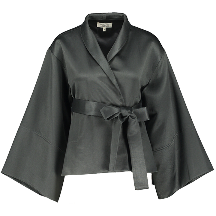 Grijze jas met wijde mouwen en lint Psophia 