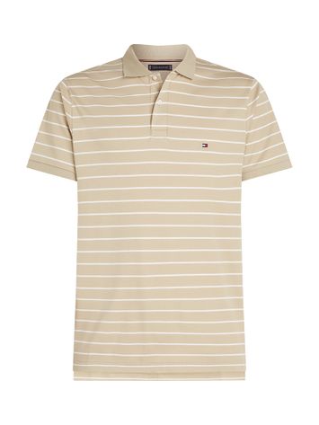 Beige katoenen polo met wit strepenpatroon Tommy Hilfiger