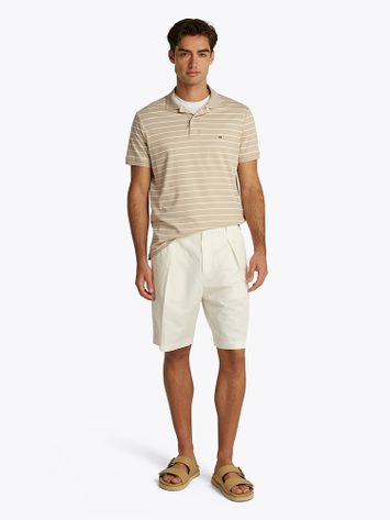 Beige katoenen polo met wit strepenpatroon Tommy Hilfiger
