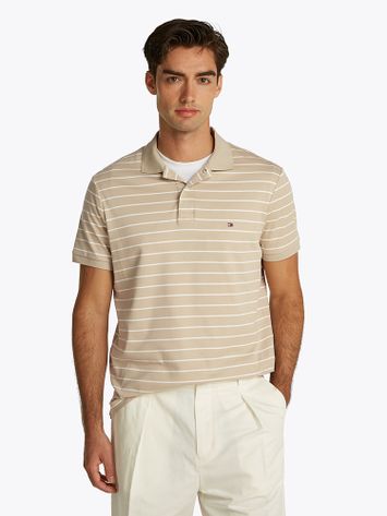 Beige katoenen polo met wit strepenpatroon Tommy Hilfiger