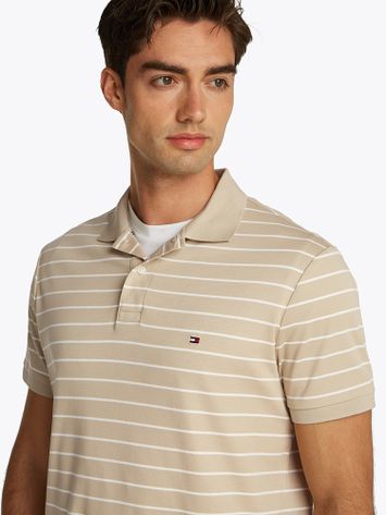 Beige katoenen polo met wit strepenpatroon Tommy Hilfiger