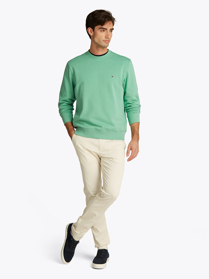 Groene katoenen pull met ronde hals Tommy Hilfiger
