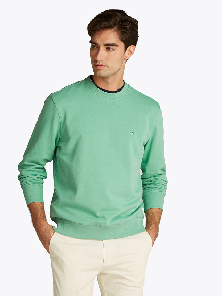 Groene katoenen pull met ronde hals Tommy Hilfiger
