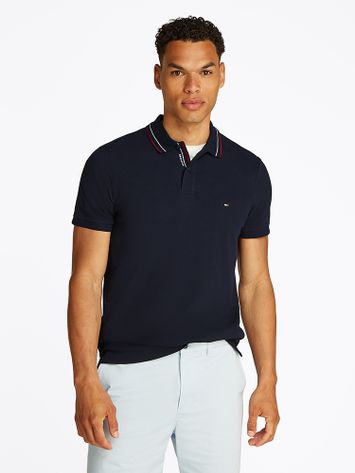 Donkerblauwe katoenen polo met korte mouwen Tommy Hilfiger