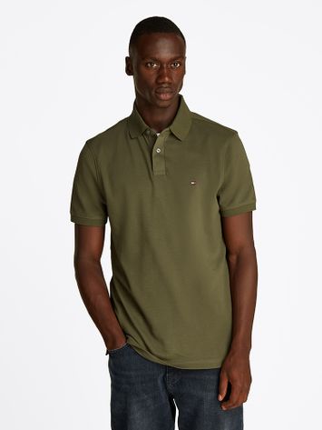Kaki kleurige katoenen polo met korte mouwen Tommy Hilfiger