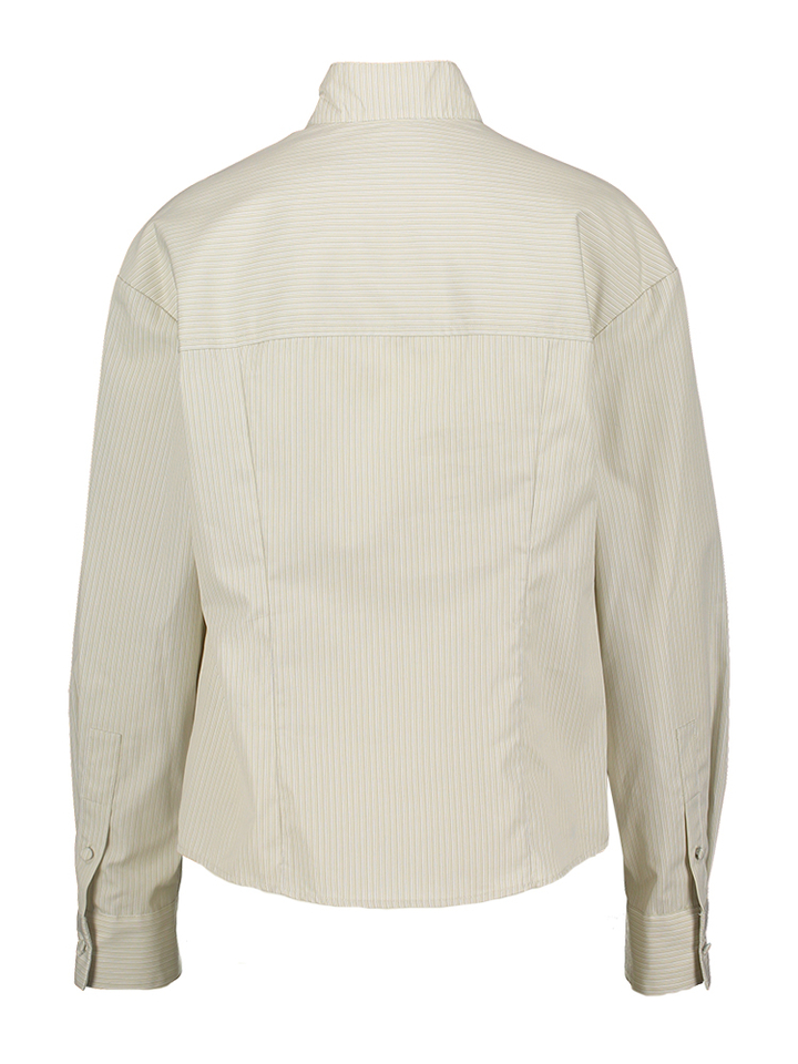 Beige gestreepte bloes met details aan de hals India Margaux Lonnberg 