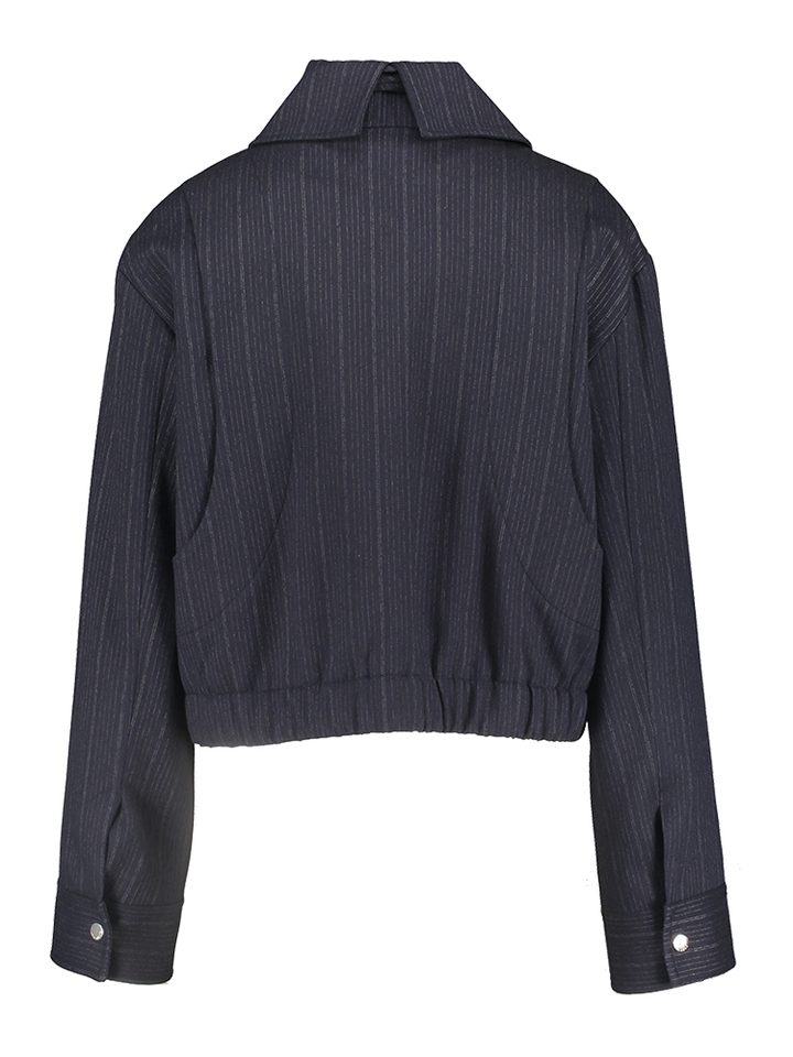 Blauwe korte jas met frijne krijtstreep Anja Margaux Lonnberg