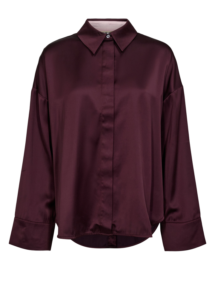 Bordeaux blouse met knoopsluiting Nu Satina Shirt Numph
