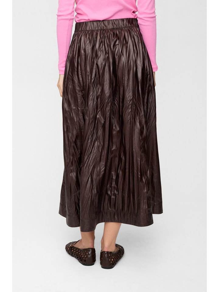 Bruine soepelvallende rok in leder look Miu Numph
