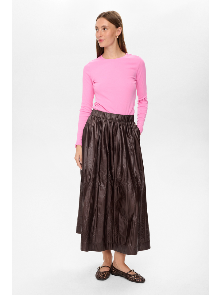 Bruine soepelvallende rok in leder look Miu Numph