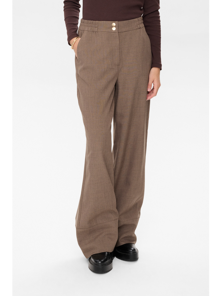 Taupe wijde broek met bandplooi Shelly pants Numph