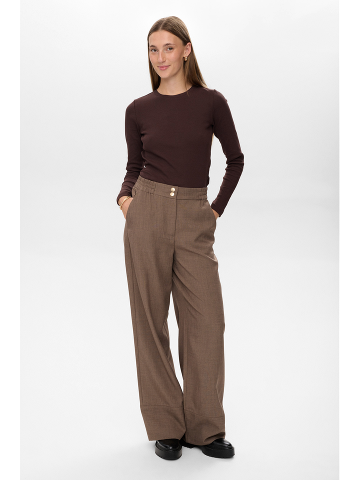 Taupe wijde broek met bandplooi Shelly pants Numph