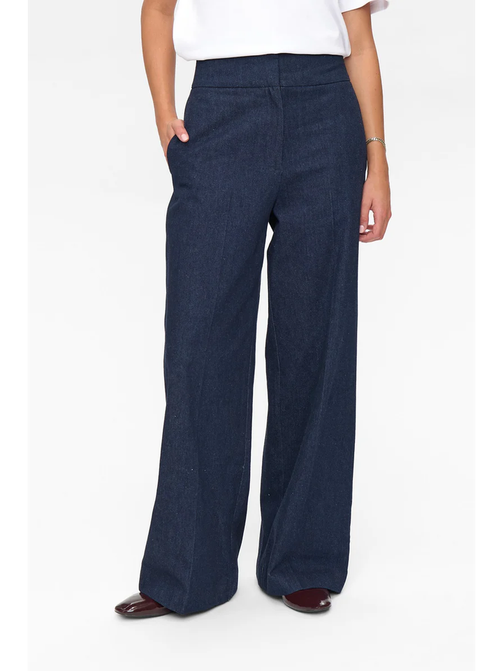 Donkerblauwe high rise wide leg jeans Bussy Numph