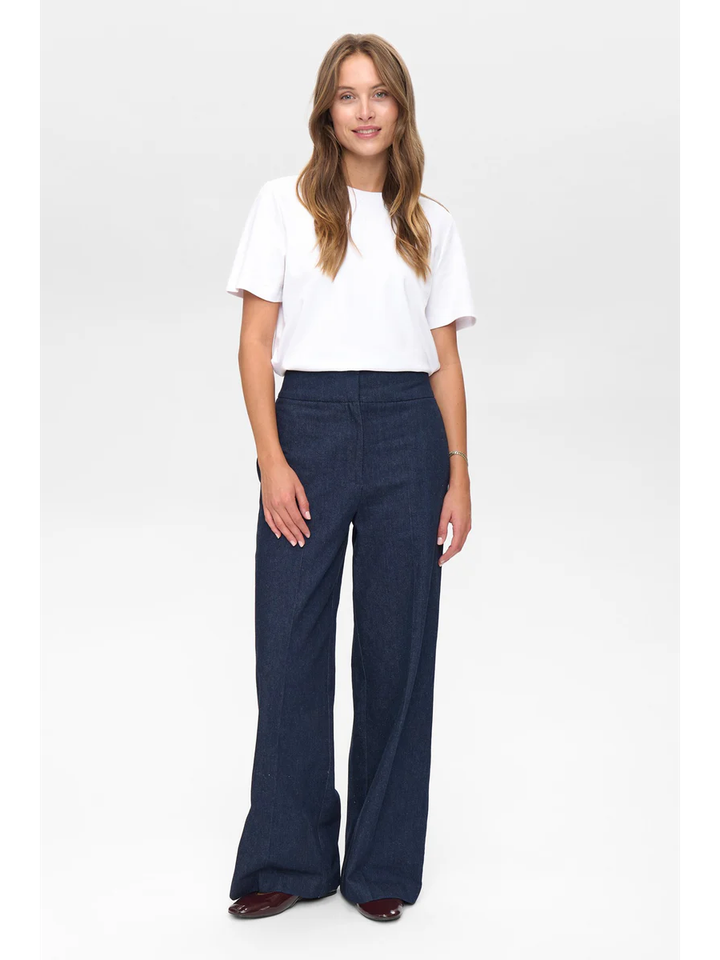 Donkerblauwe high rise wide leg jeans Bussy Numph