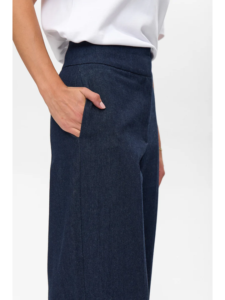Donkerblauwe high rise wide leg jeans Bussy Numph