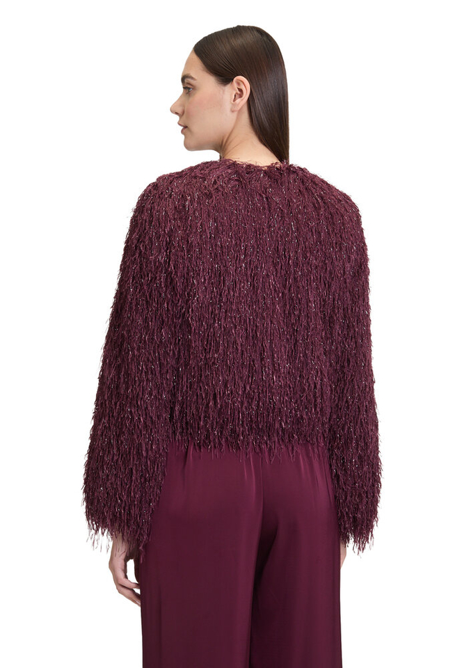 Bordeaux feestelijk jasje met fransjes en glitterdraad Vera Mont