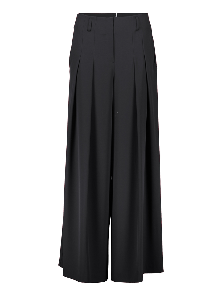 Zwarte geklede wijde broek met bandplooi Vera Mont 