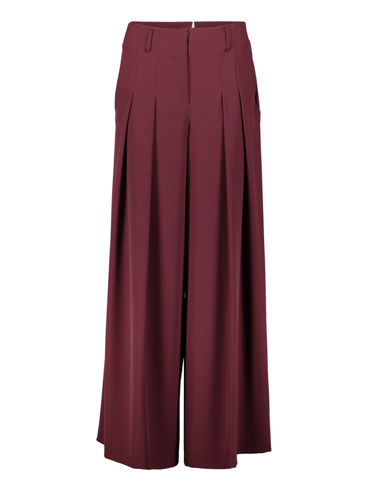 Bordeaux geklede wijde broek met bandplooi Vera Mont 