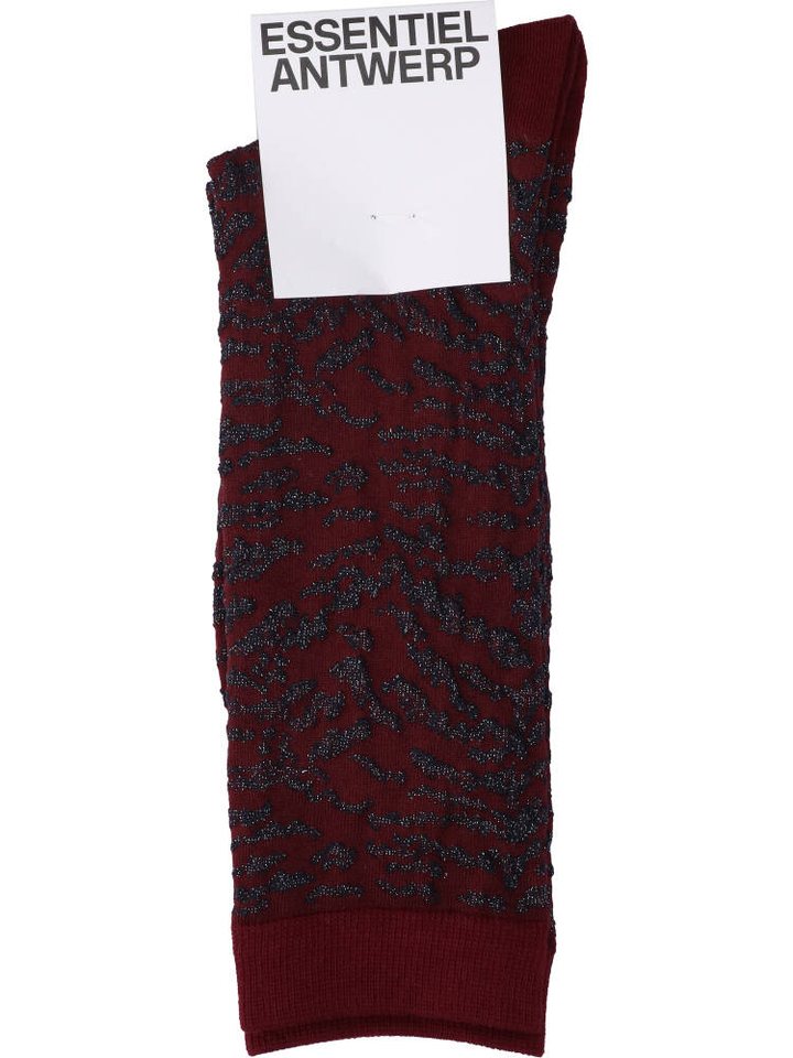 ordeaux en zwarte middelhoge sokken in tijgerjacquard Ifari Essentiel
