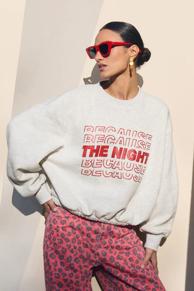 Grijze katoenen sweater met rode print Bodil By-Bar 