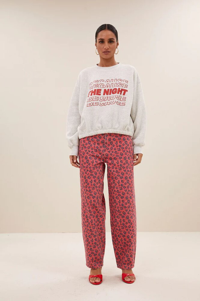 Grijze katoenen sweater met rode print Bodil By-Bar 