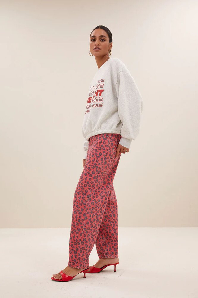 Grijze katoenen sweater met rode print Bodil By-Bar 