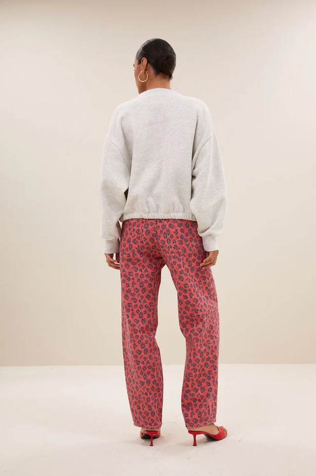 Grijze katoenen sweater met rode print Bodil By-Bar 