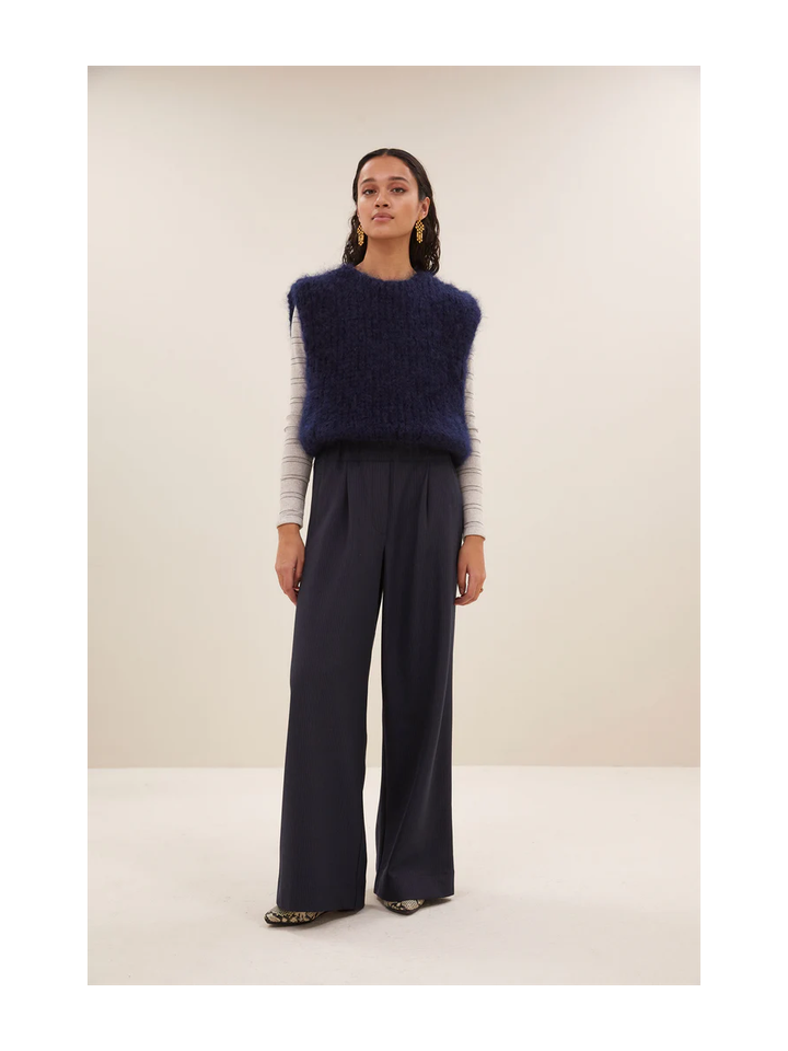 Donkerblauwe gebreide debardeur James Spencer By Bar 