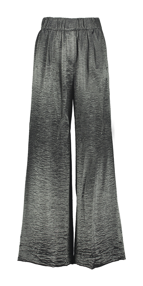 Grijze glanzende wijde broek met elastiek Benji Metallic By-Bar