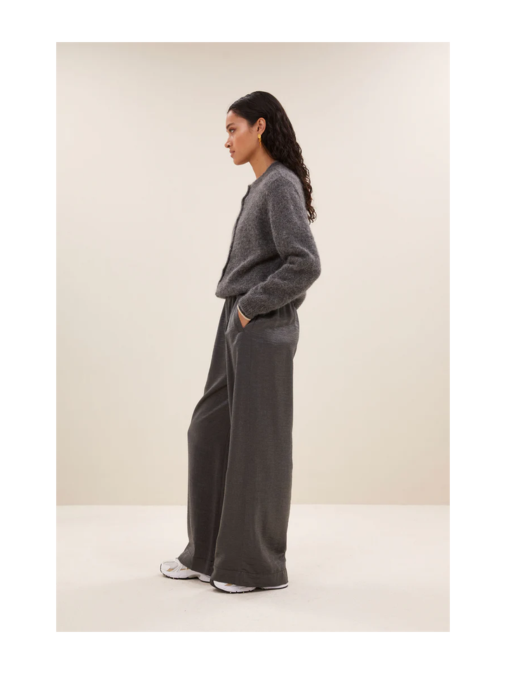Grijze glanzende wijde broek met elastiek Benji Metallic By-Bar