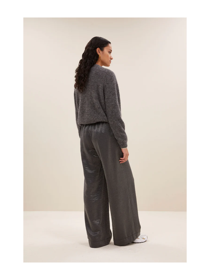 Grijze glanzende wijde broek met elastiek Benji Metallic By-Bar