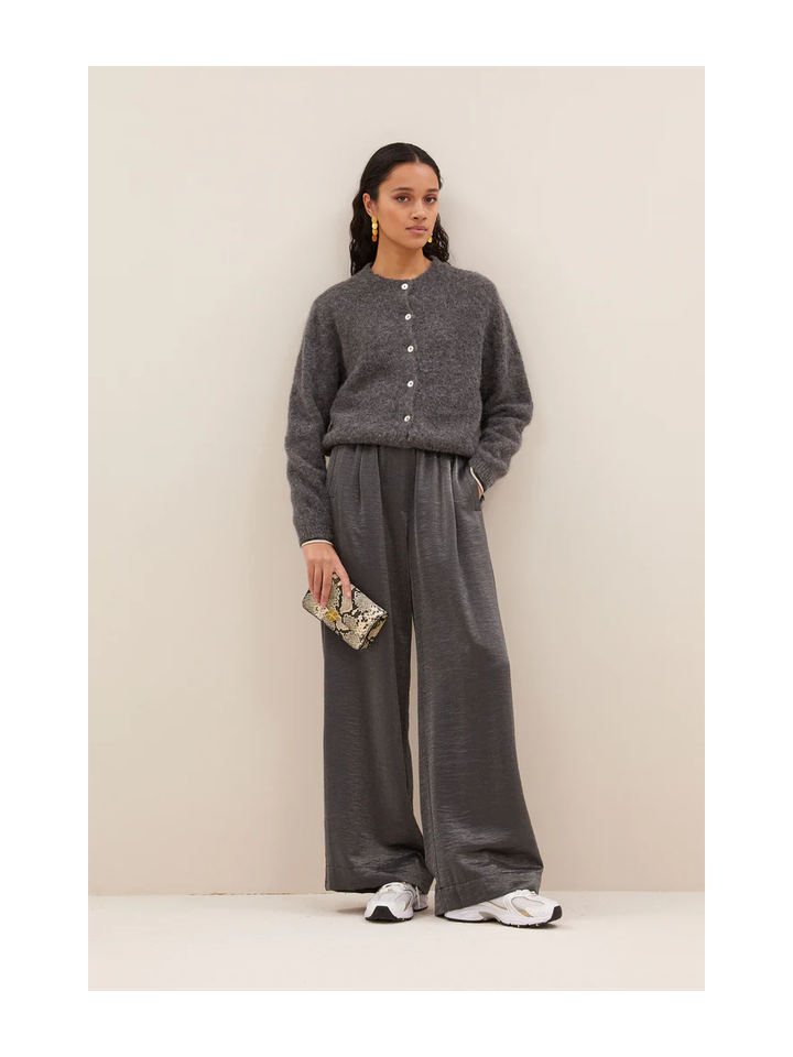 Grijze glanzende wijde broek met elastiek Benji Metallic By-Bar