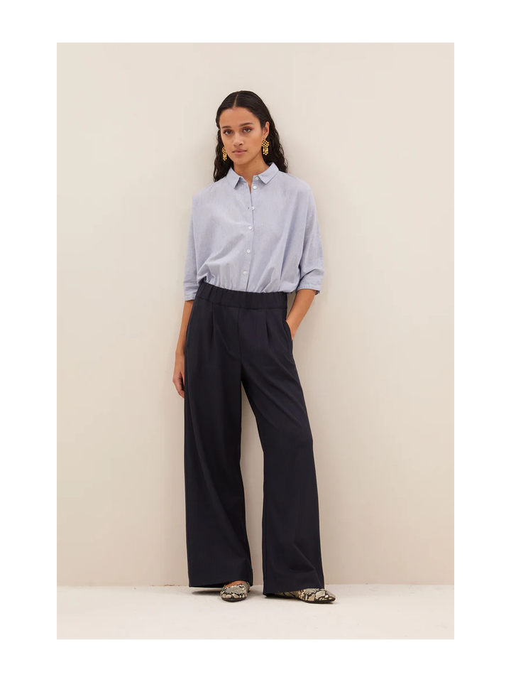 Blauwe lange broek met krijstrepen Benji Copper