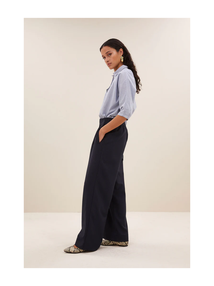 Blauwe lange broek met krijstrepen Benji Copper
