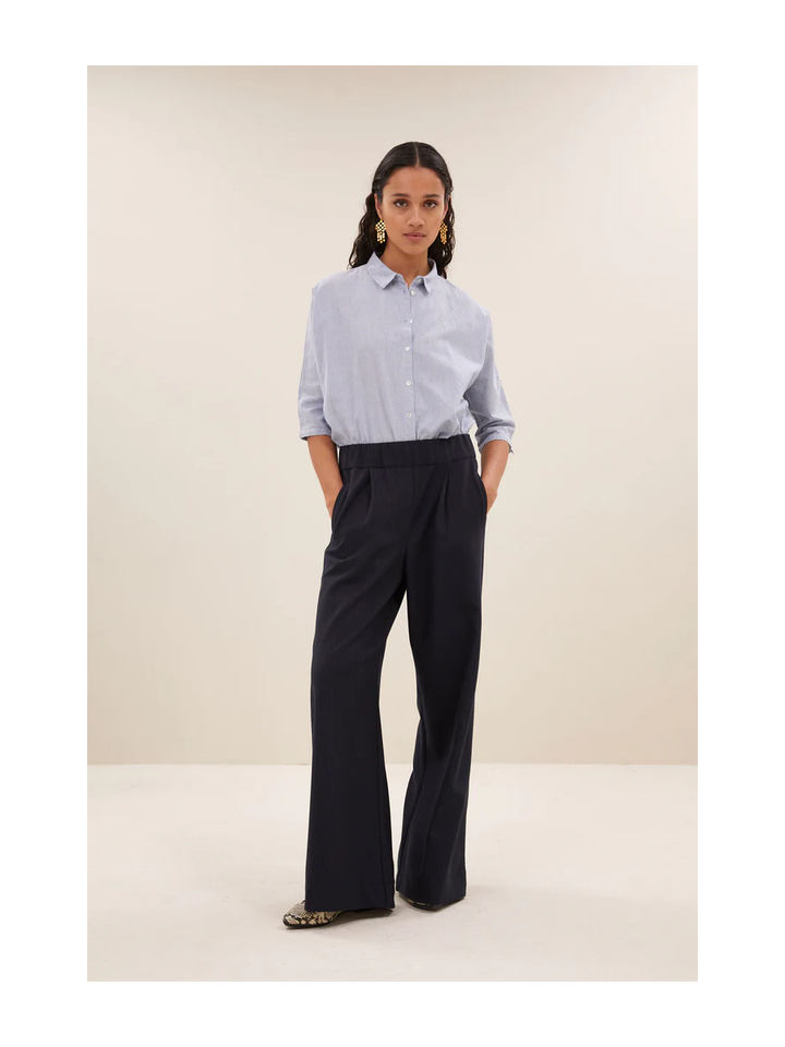 Blauwe lange broek met krijstrepen Benji Copper