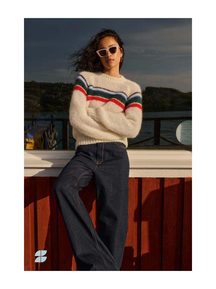 Beige gestreepte pul met wol Maggie By-Bar 