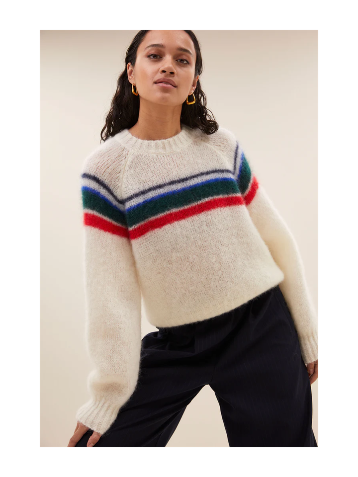 Beige gestreepte pul met wol Maggie By-Bar 