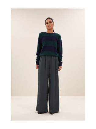 By-Bar Blauw groen gestreepte trui met alpaca Gwen Big Stripe