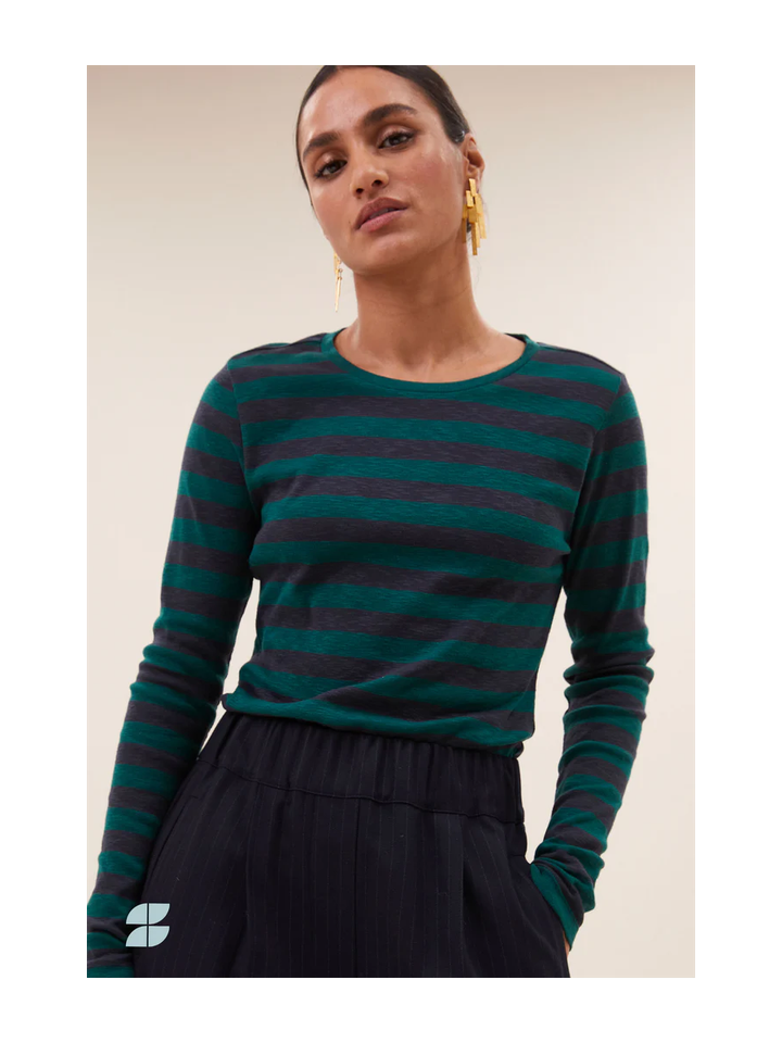 Blauw groen gestreepte t-shirt Basic Big Stripe