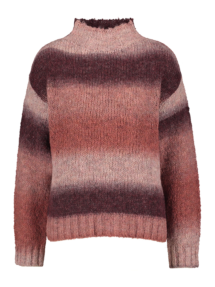 Bordeaux gestreepte pull met rechtopstaande kraag Signe Nature 