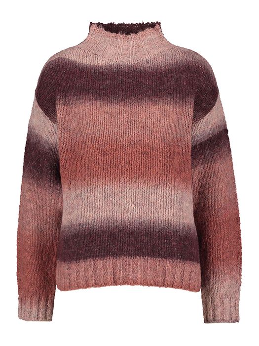 Bordeaux gestreepte pull met rechtopstaande kraag Signe Nature