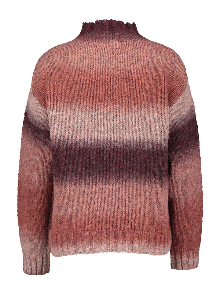 Bordeaux gestreepte pull met rechtopstaande kraag Signe Nature 