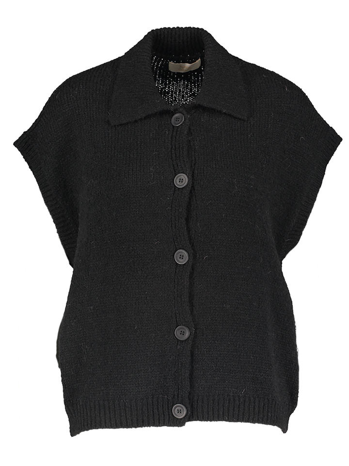 Zwarte mouwloze gilet met kraag Signe Nature