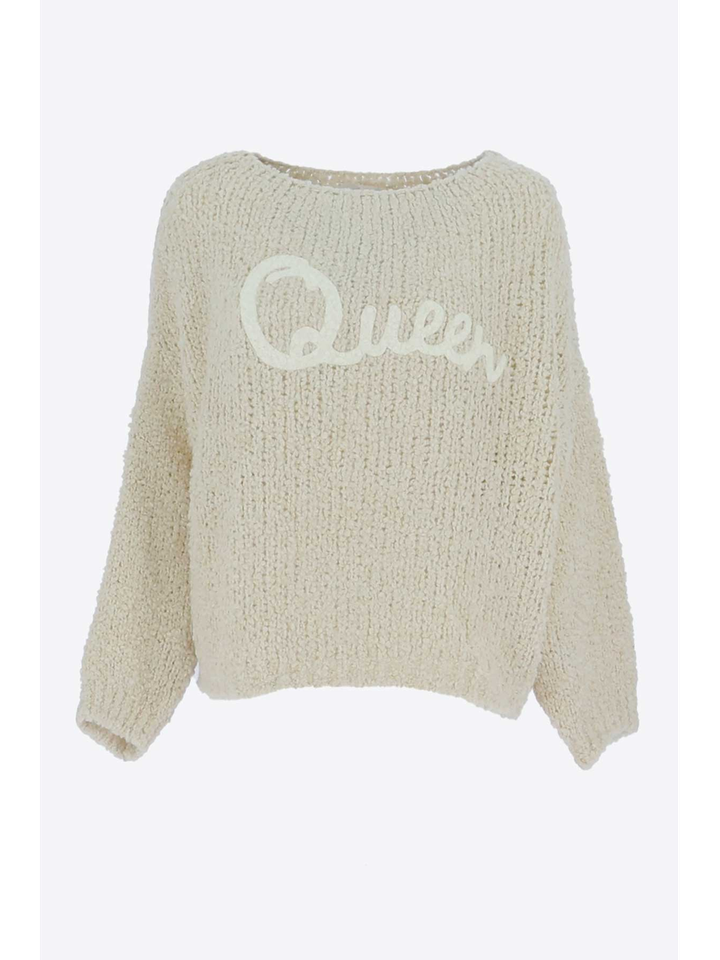 Beige pull met de letters Queen op de voorkant Signe Nature 
