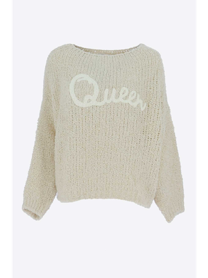 Beige pull met de letters Queen op de voorkant Signe Nature